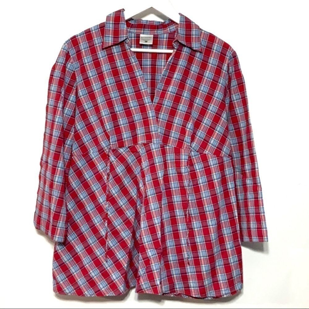 Motherhood maternity plaid 3/4 sleeve tie large